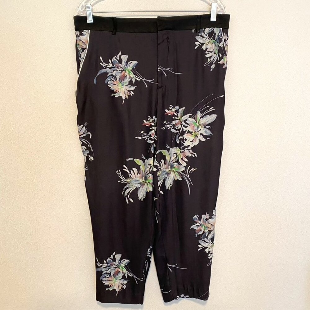 ZARA Floral Silky Trouser Front Elastic Back Pant Size XL